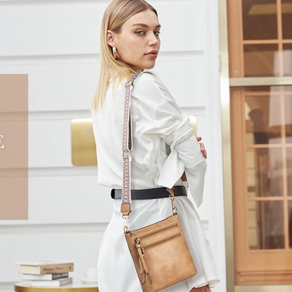 Women's Crossbody Bag Nylon Multiple Zipper Pockets Jacquard Strap Lightweight - Picture 3 of 6